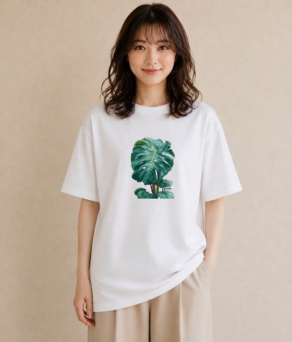 グラフィックTシャツ レディース モンステラ 植物 ボタニカル イラスト モード 送別ギフト 通勤 白T YMAZO