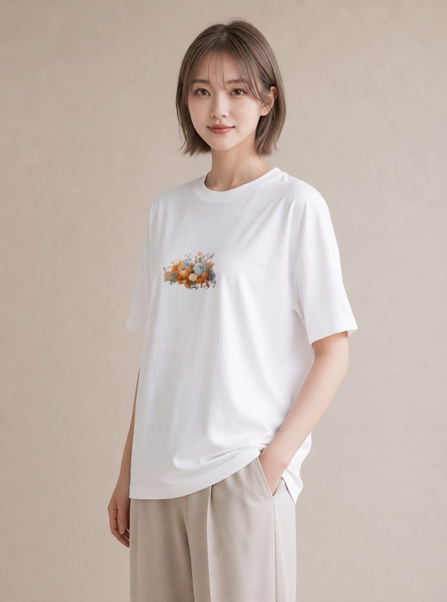 プリントTシャツ レディース 実り 植物 ボタニカル イラスト ラフ 通勤 在宅 白T YMAZO