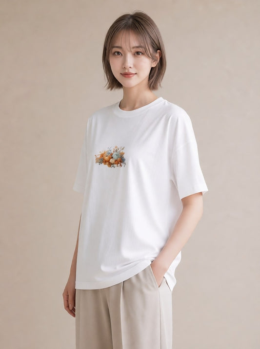 プリントTシャツ レディース 実り 植物 ボタニカル イラスト ラフ 通勤 在宅 白T YMAZO