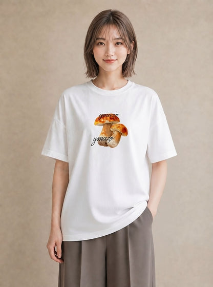 半袖Tシャツ レディース きのこ 植物 ボタニカル イラスト 休日コーデ 通勤 在宅 白T YMAZO
