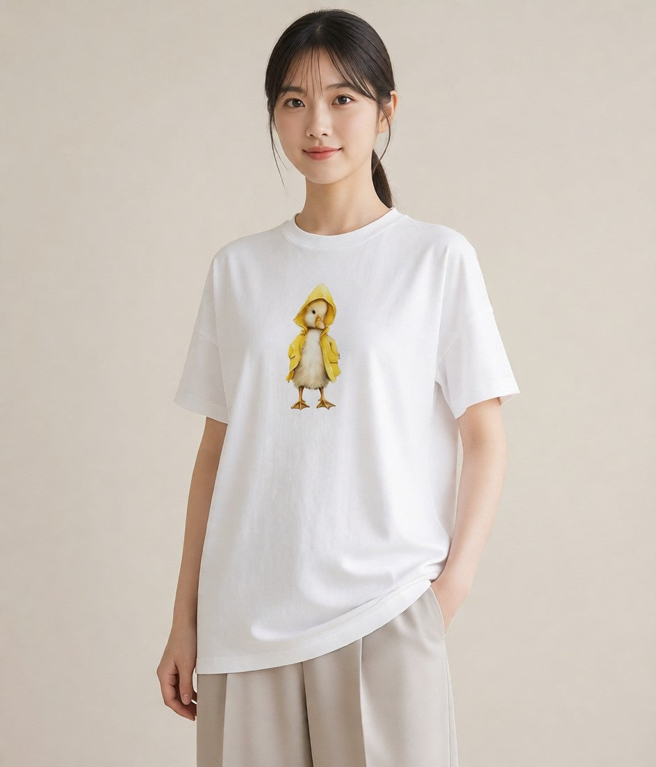 グラフィックTシャツ レディース アヒル 動物 アニマル イラスト 普段使い お揃い 親子 白T YMAZO