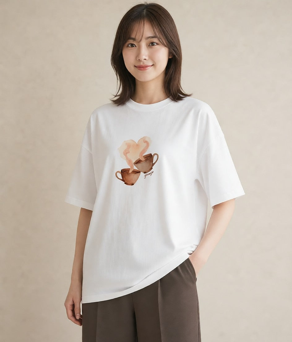 プリントTシャツ レディース カフェオレ 食べ物 フード イラスト きれいめカジュアル ギフト 母の日 白T YMAZO