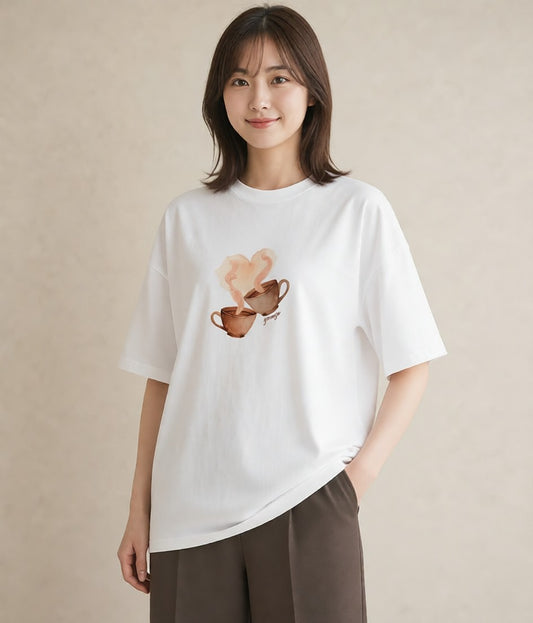 プリントTシャツ レディース カフェオレ 食べ物 フード イラスト きれいめカジュアル ギフト 母の日 白T YMAZO