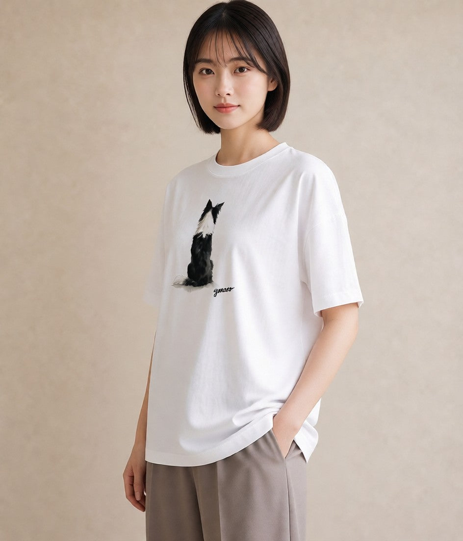 デザインTシャツ レディース ボーダーコリー 犬 いぬ イラスト ゆるコーデ 夏コーデ 通学 白T YMAZO