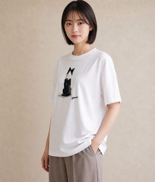 デザインTシャツ レディース ボーダーコリー 犬 いぬ イラスト ゆるコーデ 夏コーデ 通学 白T