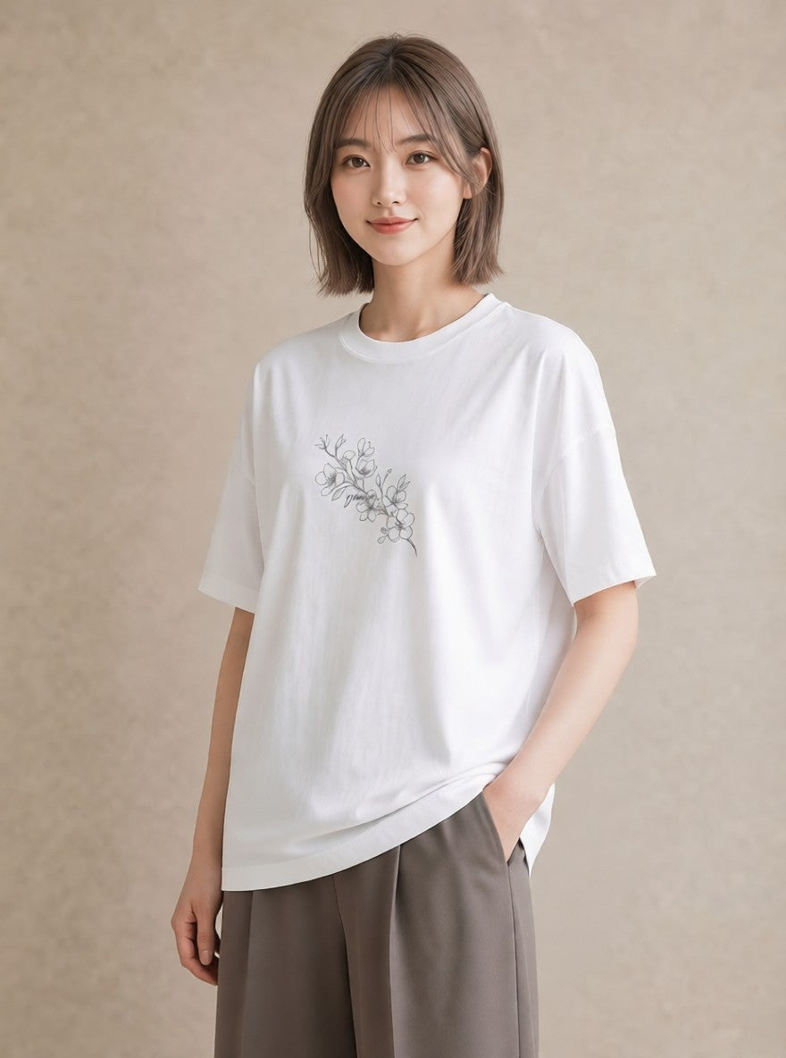 Tシャツ レディース さくら 桜 桜の枝 イラスト ナチュラル 女子会 お揃い 白T YMAZO