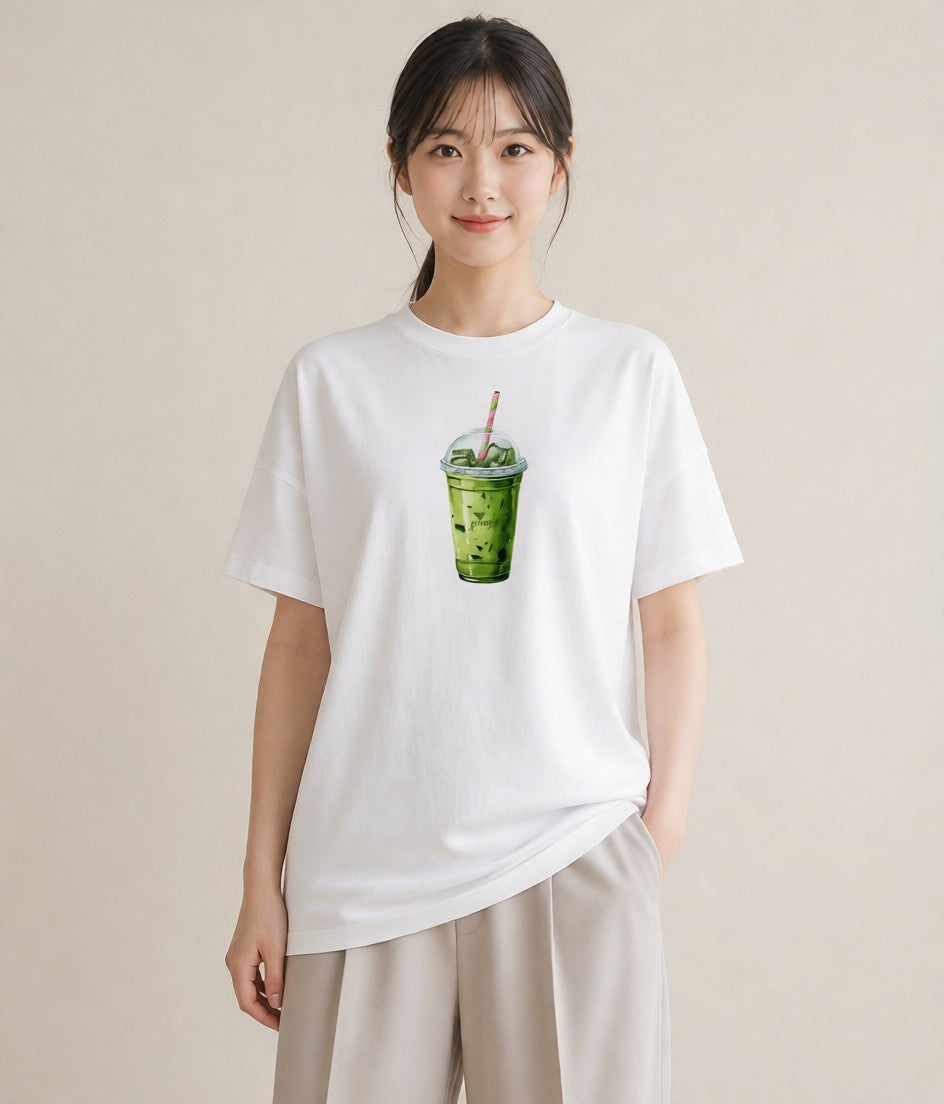 デザインTシャツ レディース 抹茶 食べ物 フード イラスト 抜け感 ラフ レイヤード 白T YMAZO