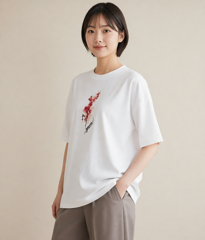 デザインTシャツ レディース 梅 花 花柄 イラスト ナチュラル ビーチ デイリーウェア 白T