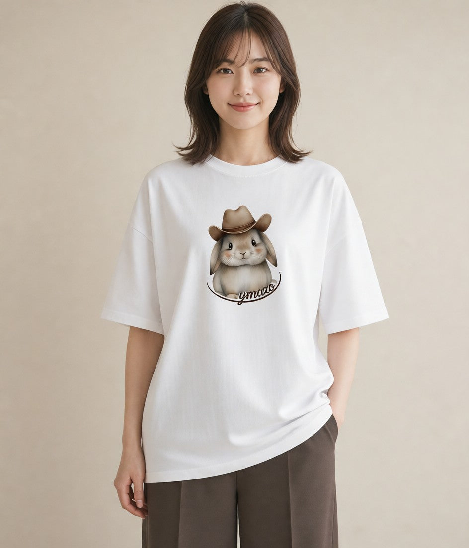 デザインTシャツ レディース ライオンラビット ペット 動物 イラスト ラフ 親子 20代 白T YMAZO