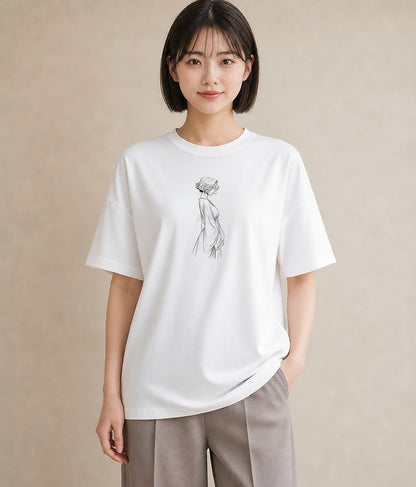 グラフィックTシャツ レディース 女の子 ガール 後ろ姿 イラスト 旅行コーデ 送別ギフト 通勤 白T YMAZO