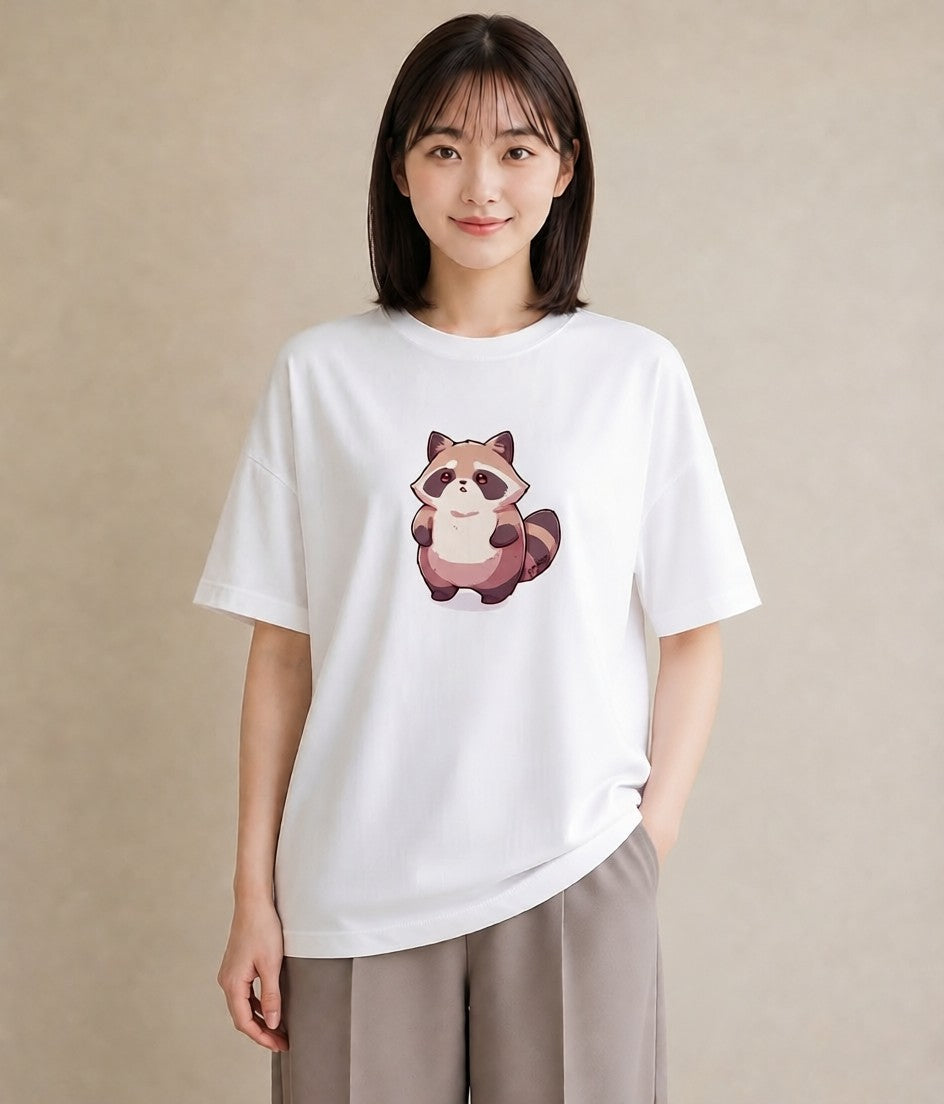 Tシャツ レディース たぬき 動物 アニマル イラスト シック クリスマス 旅行 白T YMAZO