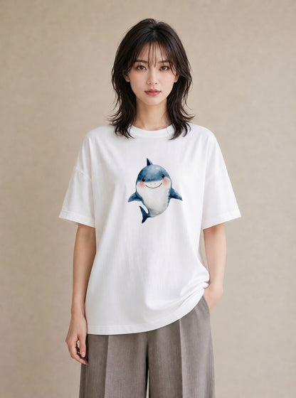 半袖Tシャツ レディース クジラ 海の生き物 海 イラスト きれいめ 買い物 夏コーデ 白T YMAZO