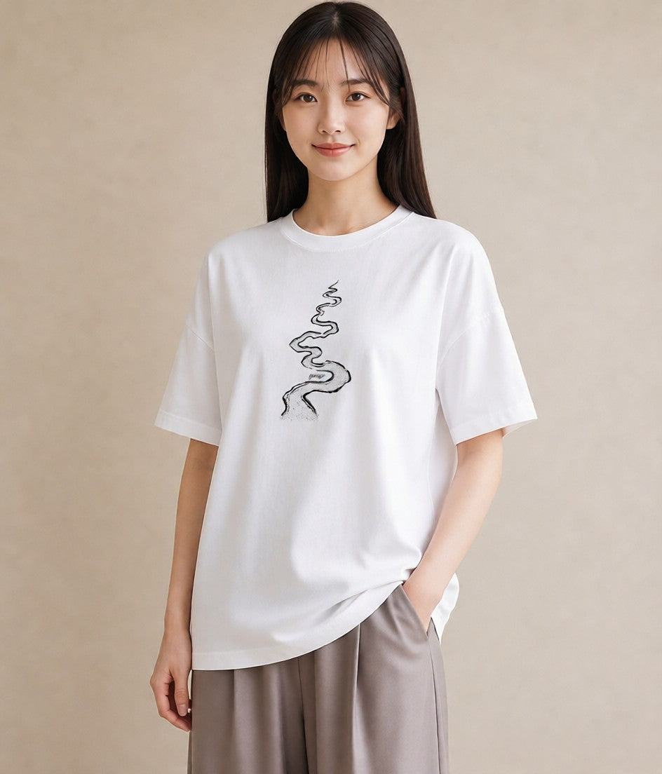 Tシャツ レディース 雨上がりの小道 雨上がり 小道 ナチュラル アンティーク イラスト カジュアル 散歩 お出かけ 白T YMAZO