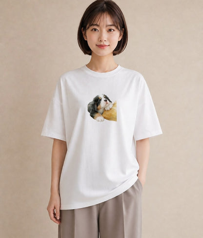 デザインTシャツ レディース バーニーズマウンテンドッグ 犬 いぬ イラスト 水彩風 旅行 母娘コーデ 白T YMAZO