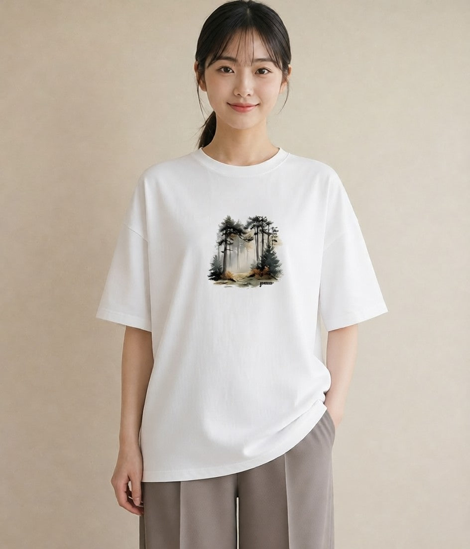 Tシャツ レディース 雨上がりの小道 雨上がり 小道 ナチュラル アンティーク イラスト 可愛い 春コーデ 姉妹 白T YMAZO