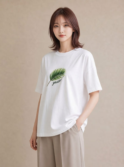 プリントTシャツ レディース シダ 植物 ボタニカル イラスト ゆるかわ 敬老の日 ホワイトデー 白T YMAZO