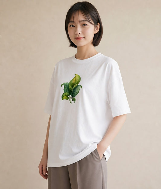 半袖Tシャツ レディース 葉っぱ 植物 ボタニカル イラスト 抜け感 デート 帰省 白T YMAZO