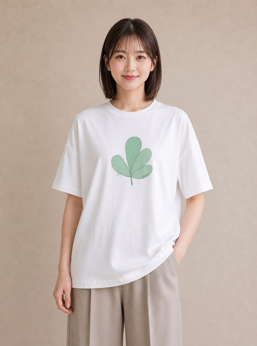 半袖Tシャツ レディース シダ 植物 ボタニカル イラスト ミニマル 公園 ママ 白T YMAZO