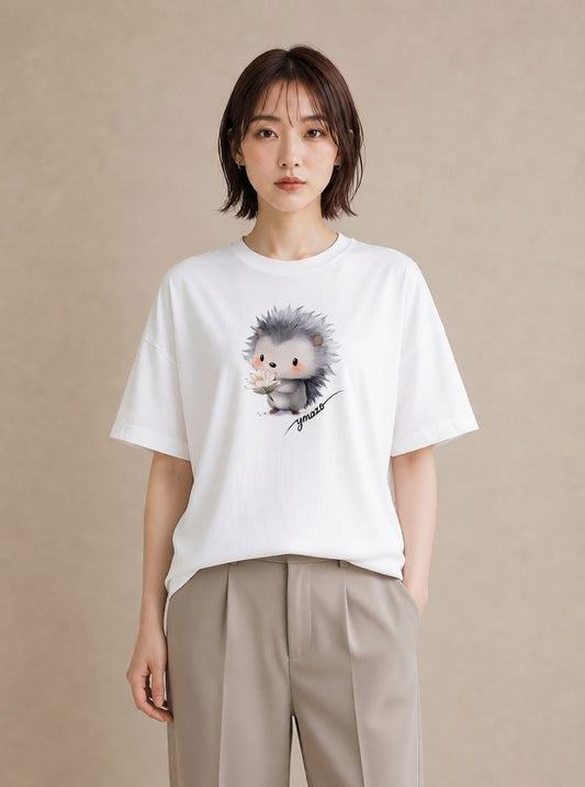 プリントTシャツ レディース ハリネズミ ペット 動物 イラスト 上品 春コーデ 姉妹 白T YMAZO