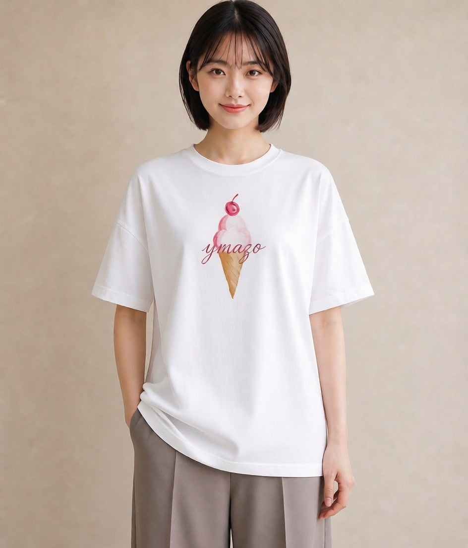 半袖Tシャツ レディース ポップコーン 食べ物 フード イラスト ゆるかわ 普段着 週末コーデ 白T YMAZO