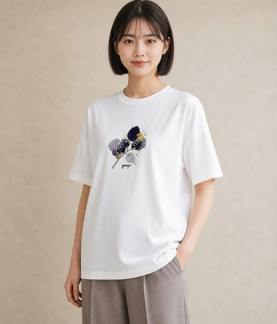プリントTシャツ レディース 木の実 植物 ボタニカル イラスト 休日コーデ 在宅 公園 白T YMAZO