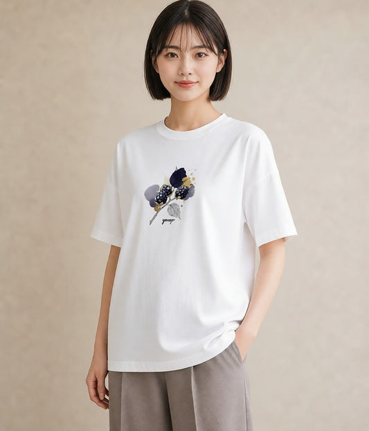 プリントTシャツ レディース 木の実 植物 ボタニカル イラスト 休日コーデ 在宅 公園 白T YMAZO