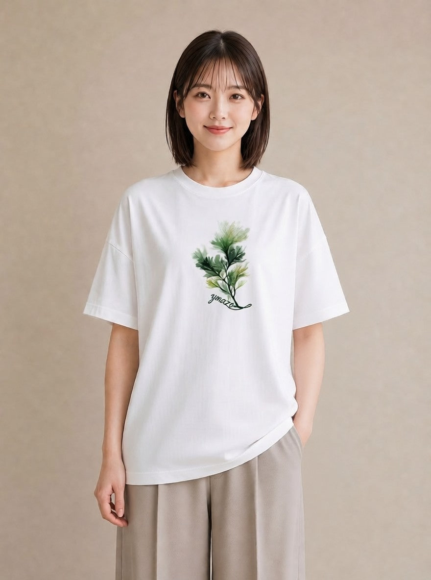 半袖Tシャツ レディース 芝生 植物 ボタニカル イラスト 普段使い カフェ巡り 女子会 白T YMAZO
