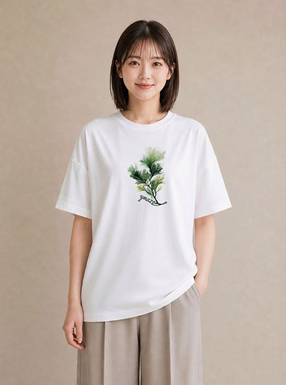 半袖Tシャツ レディース 芝生 植物 ボタニカル イラスト 普段使い カフェ巡り 女子会 白T YMAZO
