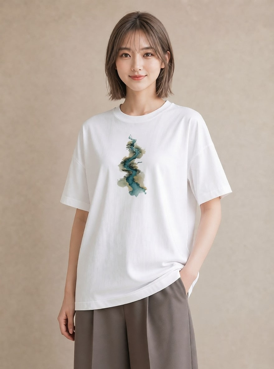 半袖Tシャツ レディース 波 星空 宇宙 イラスト シック 姉妹 送別ギフト 白T YMAZO