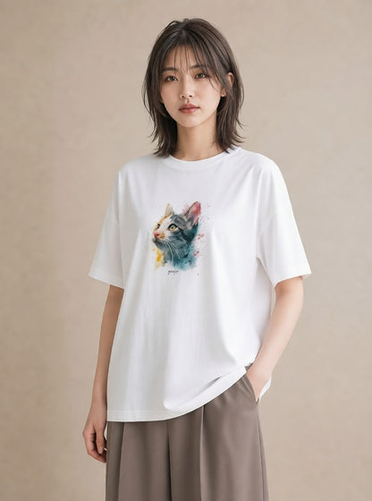 Tシャツ レディース 猫の手 猫 ねこ イラスト カフェコーデ 散歩 お出かけ 白T YMAZO