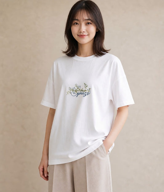 半袖Tシャツ レディース つる 植物 ボタニカル イラスト ミニマル 綿100 デート 白T YMAZO