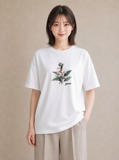 Tシャツ レディース 金木犀 花 花柄 イラスト ラフ カフェ服 クリスマス 白T