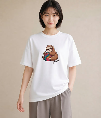 プリントTシャツ レディース ナマケモノ 動物 アニマル イラスト ゆるコーデ 友達ギフト 部屋着 白T YMAZO