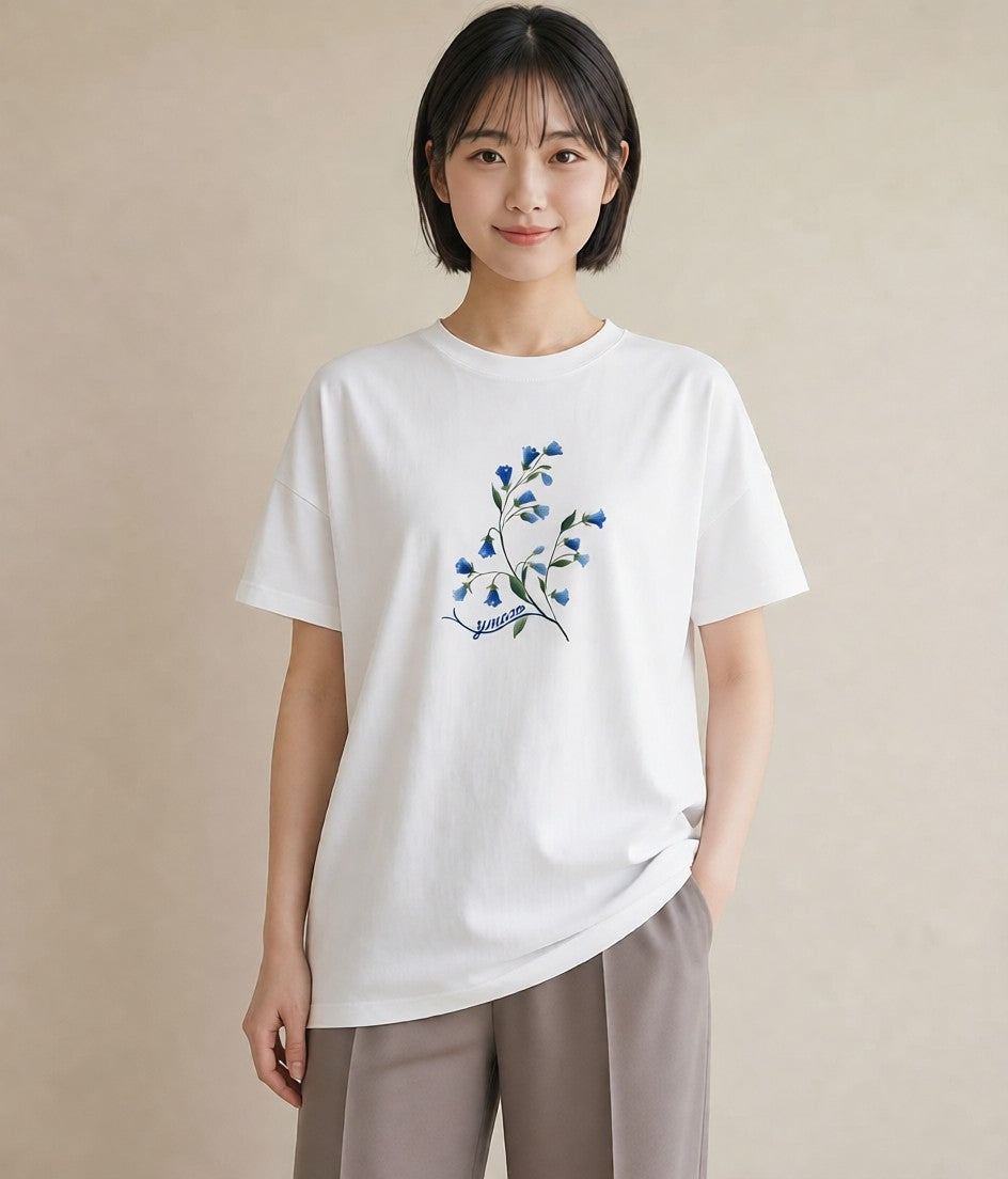 半袖Tシャツ レディース すずらん 花 花柄 イラスト シック ラフ レイヤード 白T