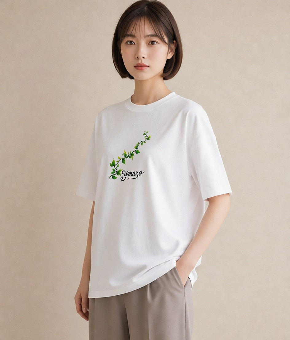 Tシャツ レディース 新緑 植物 ボタニカル イラスト ポップ お出かけ 普段着 白T YMAZO
