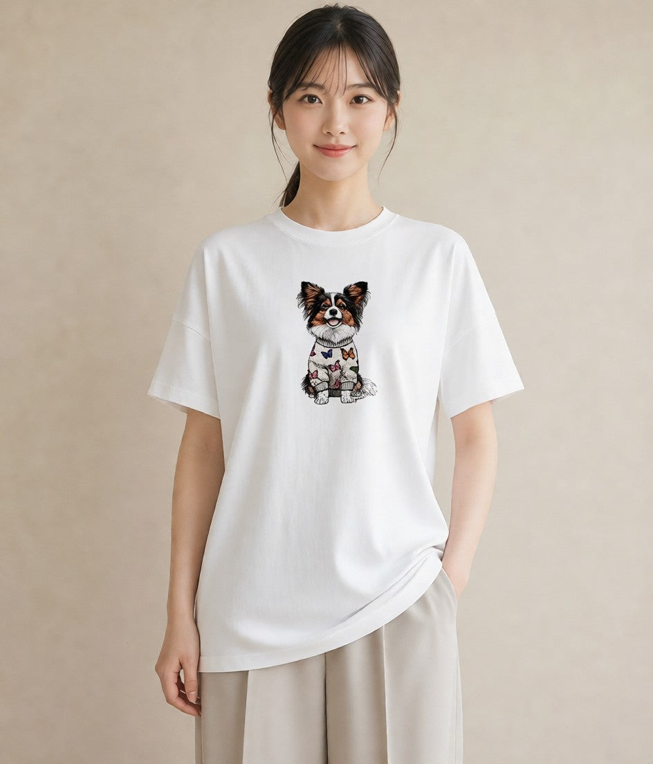 グラフィックTシャツ レディース パピヨン 犬 いぬ イラスト カジュアル 散歩 お出かけ 白T YMAZO
