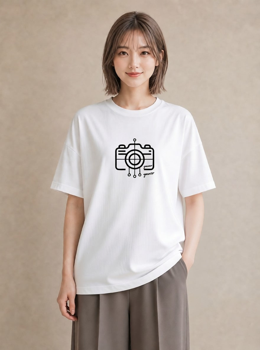 Tシャツ レディース カメラ フィルムカメラ レトロカメラ イラスト ヴィンテージ風 春服 ミセス 白T YMAZO