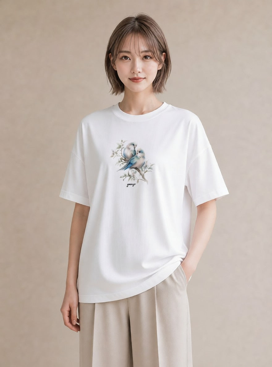 グラフィックTシャツ レディース コザクラインコ ペット 動物 イラスト カフェコーデ デート 帰省 白T YMAZO