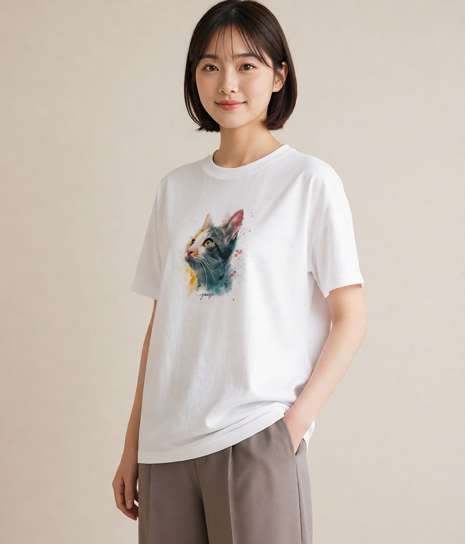 デザインTシャツ レディース スフィンクス 猫 ねこ イラスト 北欧風 旅行 母娘コーデ 白T YMAZO