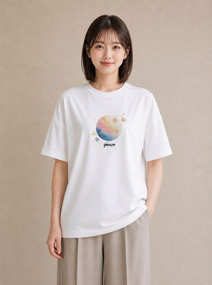 Tシャツ レディース 魚座 星空 宇宙 イラスト 手描き風 女性向けギフト 散歩 白T YMAZO
