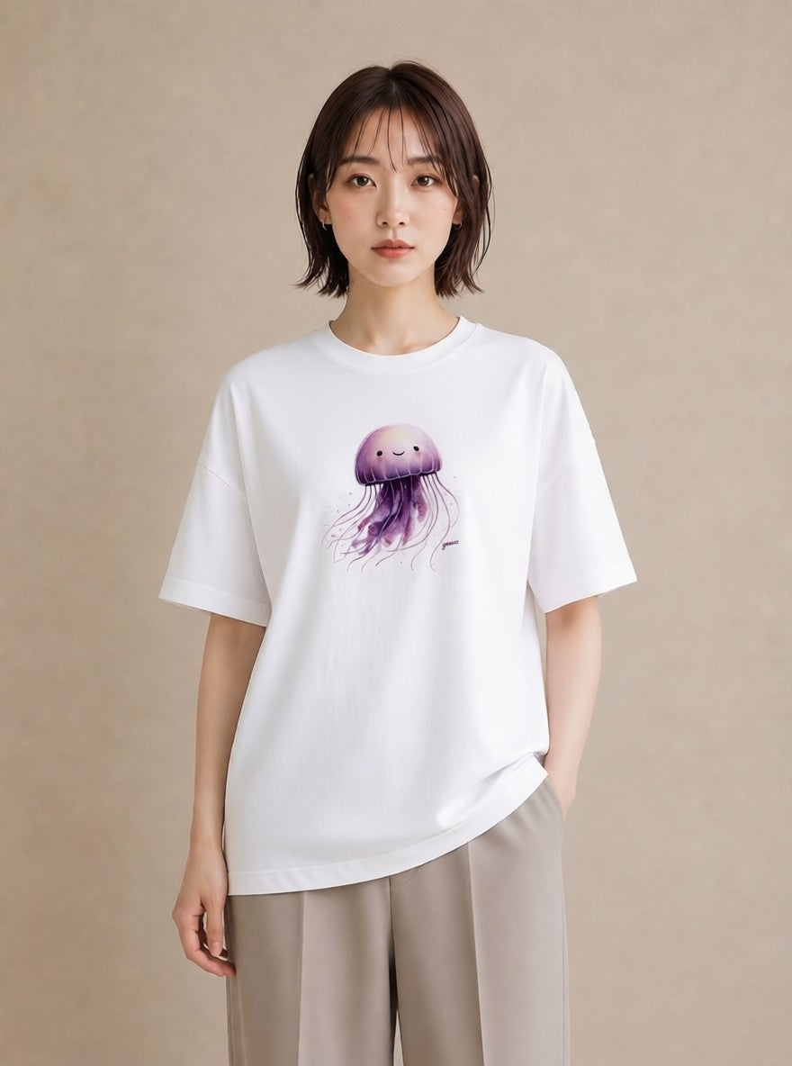 プリントTシャツ レディース くらげ クラゲ 海の生き物 海 イラスト ニュアンス 女性 旅行用 白T YMAZO