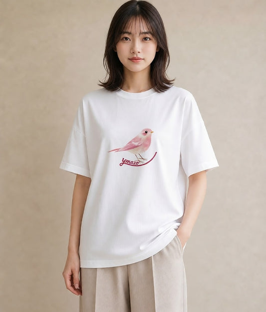 Tシャツ レディース 小鳥 ペット 動物 イラスト ガーリー ラフ レイヤード 白T YMAZO