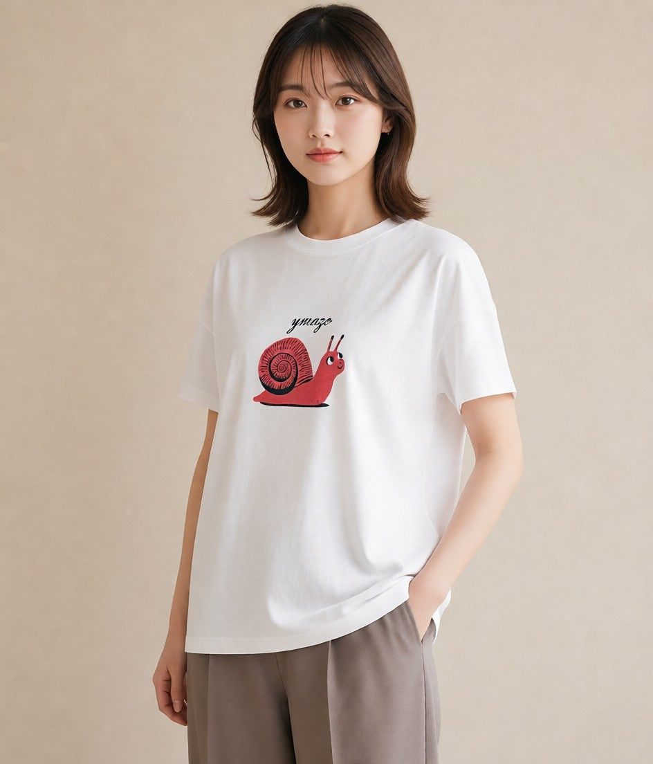 Tシャツ レディース かたつむり 昆虫 虫 イラスト フェミニン 部屋着 女性向けギフト 白T YMAZO