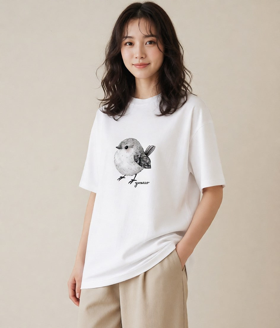 プリントTシャツ レディース 文鳥 ペット 動物 イラスト ペアコーデ 秋コーデ 白T YMAZO