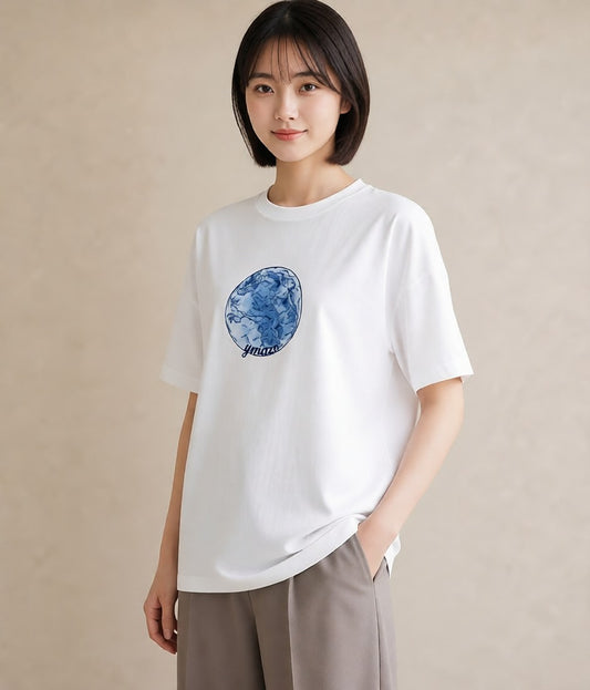 デザインTシャツ レディース 牡羊座 星空 宇宙 イラスト 普段使い ママ カフェ服 白T YMAZO
