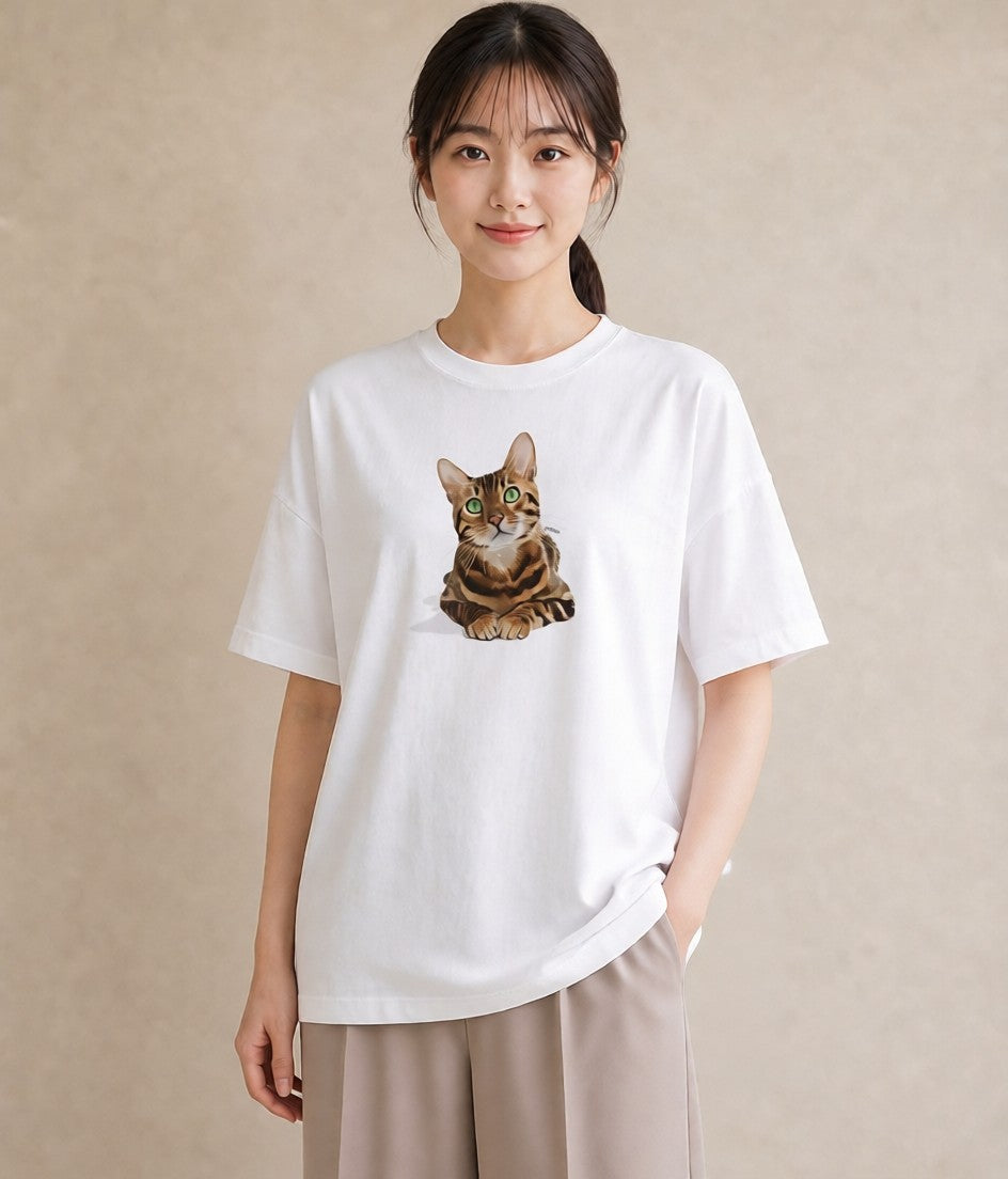 Tシャツ レディース サバトラ 猫 ねこ イラスト ラフ 旅行 母娘コーデ 白T YMAZO
