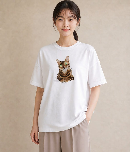 Tシャツ レディース サバトラ 猫 ねこ イラスト ラフ 旅行 母娘コーデ 白T YMAZO