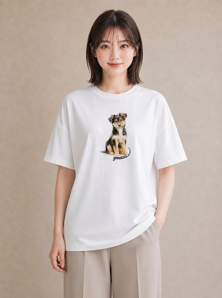 半袖Tシャツ レディース 犬好き 犬 いぬ イラスト ラフ 旅行用 海 白T YMAZO