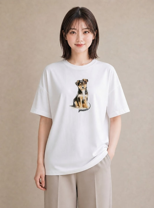 半袖Tシャツ レディース 犬好き 犬 いぬ イラスト ラフ 旅行用 海 白T YMAZO