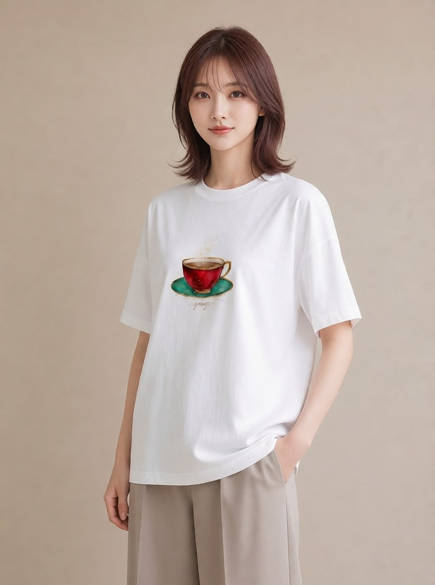 プリントTシャツ レディース 紅茶 食べ物 フード イラスト 手描き風 ルームウェア ギフト 白T YMAZO